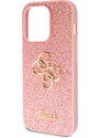 Ochranný kryt na iPhone 15 Pro - Guess, Fixed Glitter 4G Metal Logo Pink