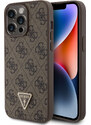 Ochranný kryt na iPhone 15 Pro MAX - Guess, 4G Strass Triangle Metal Logo Brown