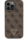 Ochranný kryt na iPhone 15 Pro MAX - Guess, 4G Strass Triangle Metal Logo Brown