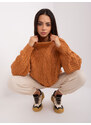 Fashionhunters Světle hnědý dámský oversize svetr s kabely