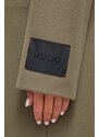 Vlněný kabát HUGO zelená barva, přechodný