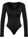 Trendyol Black Slim Snap Button Fastener Crew Neck Long Sleeved Soft Fabric Flexible Knitted Body