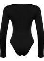 Trendyol Black Slim Snap Button Fastener Crew Neck Long Sleeved Soft Fabric Flexible Knitted Body