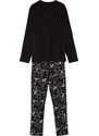 Trendyol Black Regular Fit Embroidered Knitted Pajamas Set