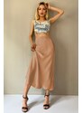 Madmext Light Beige Basic Long Satin Skirt