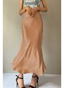 Madmext Light Beige Basic Long Satin Skirt