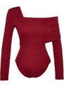 Trendyol Burgundy Asymmetric Collar Detailed Draped Fitted/Situated Crepe/Textured Knitted Bodysuit