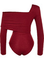 Trendyol Burgundy Asymmetric Collar Detailed Draped Fitted/Situated Crepe/Textured Knitted Bodysuit