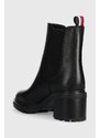 Kožené kotníkové boty Tommy Hilfiger ESSENTIAL MIDHEEL LEATHER BOOTIE dámské, černá barva, na podpatku, FW0FW07523