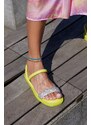 Madamra Women's Yellow Stone Puffy Braided Sandals