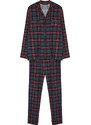 Trendyol Navy Blue Regular Fit Plaid Knitted Pajamas Set