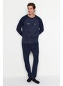 Trendyol Navy Blue Printed Raglan Sleeve Knitted Pajamas Set