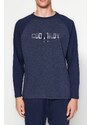 Trendyol Navy Blue Printed Raglan Sleeve Knitted Pajamas Set