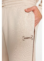 Trendyol Stone Men's Tracksuit Oversize/Wide-Fit Hooded Embroidered Wenge Fleece Inner Cotton