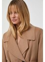 Vlněný kabát BOSS béžová barva, přechodný, dvouřadový