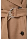Vlněný kabát BOSS béžová barva, přechodný, dvouřadový