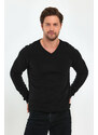 Lafaba Men's Black V-Neck Basic Knitwear Sweater