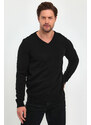 Lafaba Men's Black V-Neck Basic Knitwear Sweater