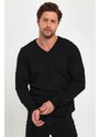 Lafaba Men's Black V-Neck Basic Knitwear Sweater