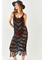 Olalook Dámské černé páskové průhledné pletené plážové šaty