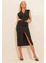 Trend Alaçatı Stili Women's Black Slit Midilength Skirt