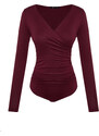 Trendyol Burgundy Fitted Viscose Gathered V-Neck Elastic Snaps Knitted Body