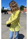 Madmext Yellow Oversized Basic Poplin Shirt with Pocket