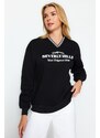 Trendyol Black Oversize/Wide Fit Knitwear Detailed with a tagline, Fleece Inside Knitted Sweatshirt