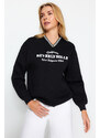 Trendyol Black Oversize/Wide Fit Knitwear Detailed with a tagline, Fleece Inside Knitted Sweatshirt