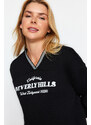 Trendyol Black Oversize/Wide Fit Knitwear Detailed with a tagline, Fleece Inside Knitted Sweatshirt