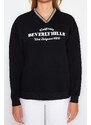 Trendyol Black Oversize/Wide Fit Knitwear Detailed with a tagline, Fleece Inside Knitted Sweatshirt