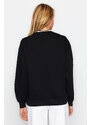 Trendyol Black Oversize/Wide Fit Knitwear Detailed with a tagline, Fleece Inside Knitted Sweatshirt