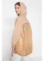 Trendyol Camel Hooded Back Parachute Detail Knitted Sweatshirt