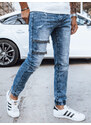 BASIC MODRÉ DŽÍNOVÉ JOGGER KALHOTY SE ZIPY Denim vzor