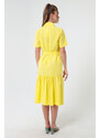 Lafaba Women's Yellow Covered Buttons and Belted Dress Wide Sizes