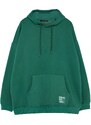 Trendyol Green Plus Size Basic Comfortable Hooded Labeled Fleece Cotton Sweatshirt