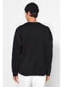 Trendyol Black Men's Oversize/Wide-Fit Crew Neck Printed Fleece Interior Cotton Sweatshirt.