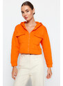 Trendyol Orange Relaxed-Cut Crop Pocket Detailed Hoodie, Fleece Inner Knitted Sweatshirt