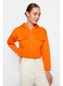 Trendyol Orange Relaxed-Cut Crop Pocket Detailed Hoodie, Fleece Inner Knitted Sweatshirt