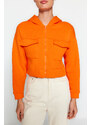 Trendyol Orange Relaxed-Cut Crop Pocket Detailed Hoodie, Fleece Inner Knitted Sweatshirt