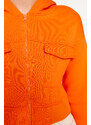 Trendyol Orange Relaxed-Cut Crop Pocket Detailed Hoodie, Fleece Inner Knitted Sweatshirt