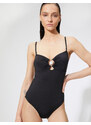 Koton Metal Accessory Swimsuit Thin Straps Covered Window Detail