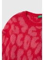 Dětský svetr s příměsí vlny United Colors of Benetton růžová barva, lehký