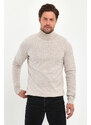 Lafaba Men's Beige Turtleneck Basic Knitwear Sweater