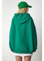 Happiness İstanbul Women's Green Hoodie with Zipper Oversized Sweatshirt