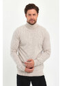 Lafaba Men's Beige Turtleneck Basic Knitwear Sweater