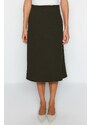 Trendyol Khaki Double Breasted Closed Crepe Midi Knitted Skirt