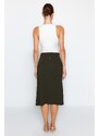 Trendyol Khaki Double Breasted Closed Crepe Midi Knitted Skirt