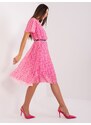 Fashionhunters Růžovo-bílé rozevláté šaty s puntíky