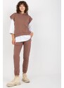 MladaModa 3-dílný komplet mikiny, halenky a tepláků model 76464 barva cappuccino